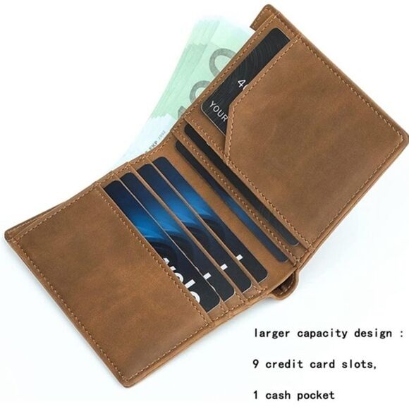 Mens Wallets Bifold Leather with 9 Slots RFID Blocking Larger Capacity Leather - Picture 3 of 6